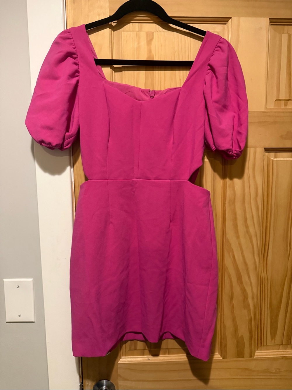 French Connection Hot Pink Puff-Sleeve Mini Dress